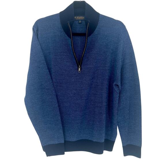 Brooks Brothers 100% Extra Fine Merino Wool 1/4 zip Sweater - Medium - Blue - Picture 1 of 4